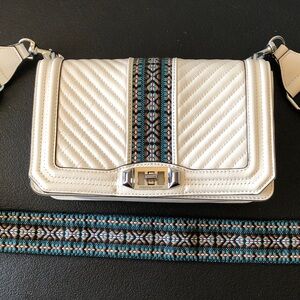 Rebecca Minkoff Crossbody White Quilted Leather Embroidered Guitar Strap